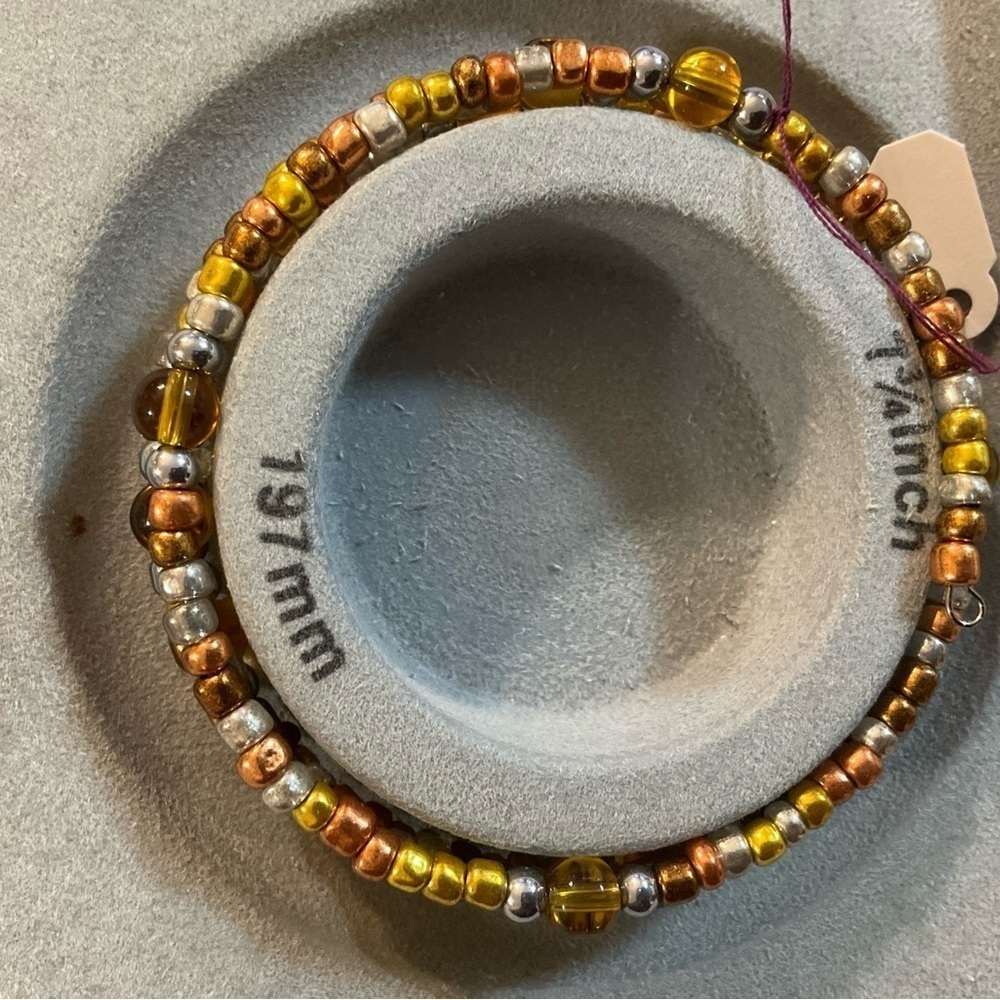 Hand Crafted Wrap Bracelet Amber Copper Gold Bronze Silver Seed Beads Coil - Picture 7 of 7